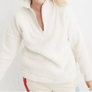Aerie Dream Sherpa Shearling Quarter Zip Pullover Sweatshirt cream NWT xs